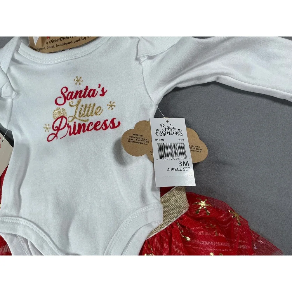 NWT Baby Essentials Santa's Little Princess 4-Piece Christmas Set 3M